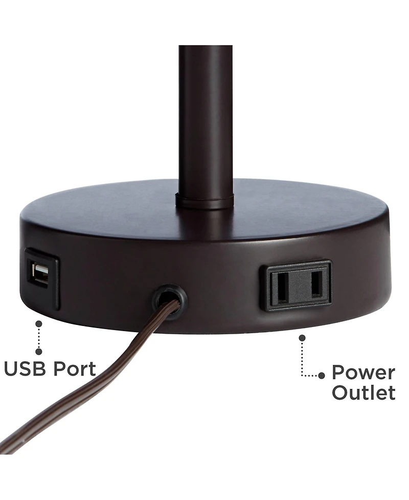 Trotter Modern Industrial Table Lamps 23.75" High Set of 2 with Usb and Outlet in Base Dimmable Led Oil Rubbed Bronze Burlap Fabric Shades Living