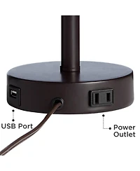 Trotter Modern Industrial Table Lamps 23.75" High Set of 2 with Usb and Outlet in Base Dimmable Led Oil Rubbed Bronze Burlap Fabric Shades Living