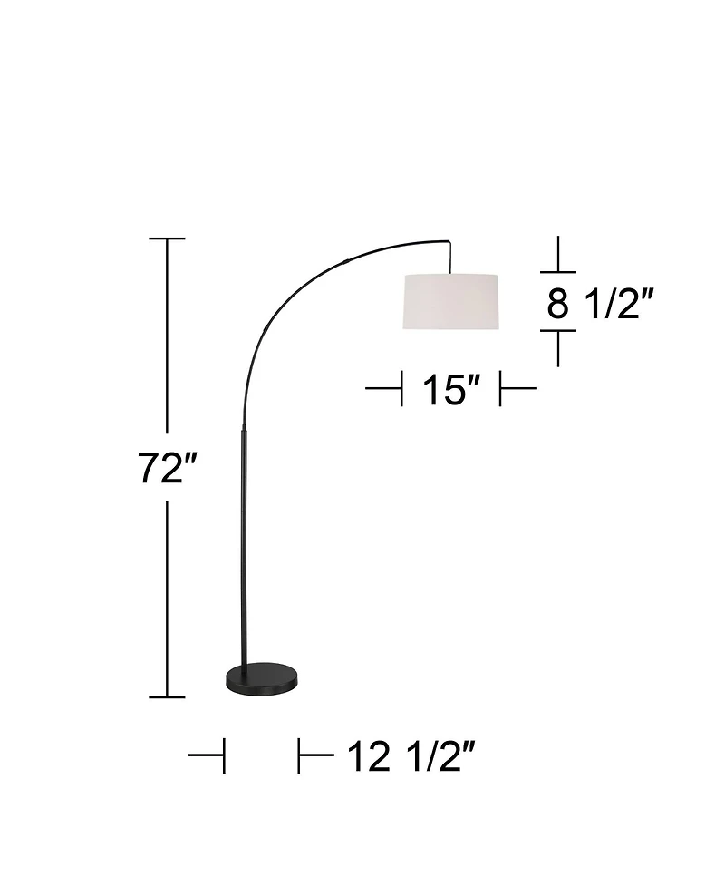 360 Lighting Cora Modern Arc Floor Lamp Standing 72" Tall Black Metal White Linen Drum Shade Decor for Living Room Reading Bedroom Office House H