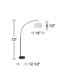 360 Lighting Cora Modern Arc Floor Lamp Standing 72" Tall Black Metal White Linen Drum Shade Decor for Living Room Reading Bedroom Office House H