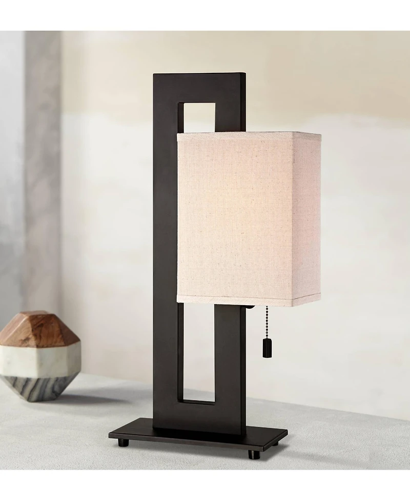 360 Lighting Modern Accent Table Lamp 20.5" High Rich Espresso Bronze Brown Open Rectangular Metal Base Oatmeal Floating Box Shade for Living Room Bed