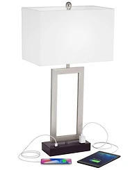 Todd Modern Table Lamp with Hotel Style Usb and Ac Power Outlet in Base 30" Tall Brushed Nickel Rectangle White Shade for Living Room Bedroom Hou