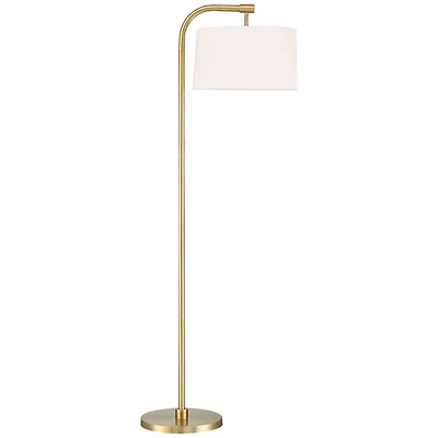 360 Lighting Modern Art Deco Arc Floor Lamp 64" Tall Warm Gold Metal White Fabric Drum Shade for Living Room Reading Family Bedroom Office House