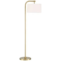 360 Lighting Modern Art Deco Arc Floor Lamp 64" Tall Warm Gold Metal White Fabric Drum Shade for Living Room Reading Family Bedroom Office House