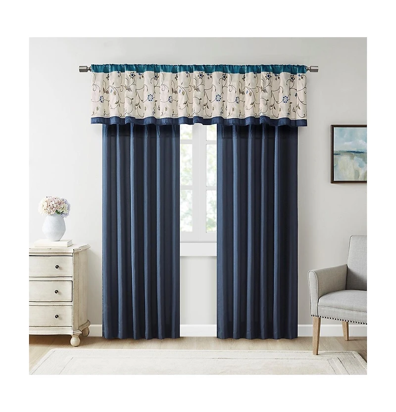 Embroidered floral embroidery Window Valance for Bedroom and kitchen, Lining and 3" rod pocket fits up to 1.25" diameter rod valances for wi
