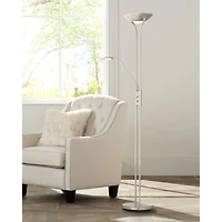 360 Lighting Canby Modern Torchiere Floor Lamp with Side Light 72" Tall Brushed Nickel Dimmable Led for Living Room Reading Bedroom Office House