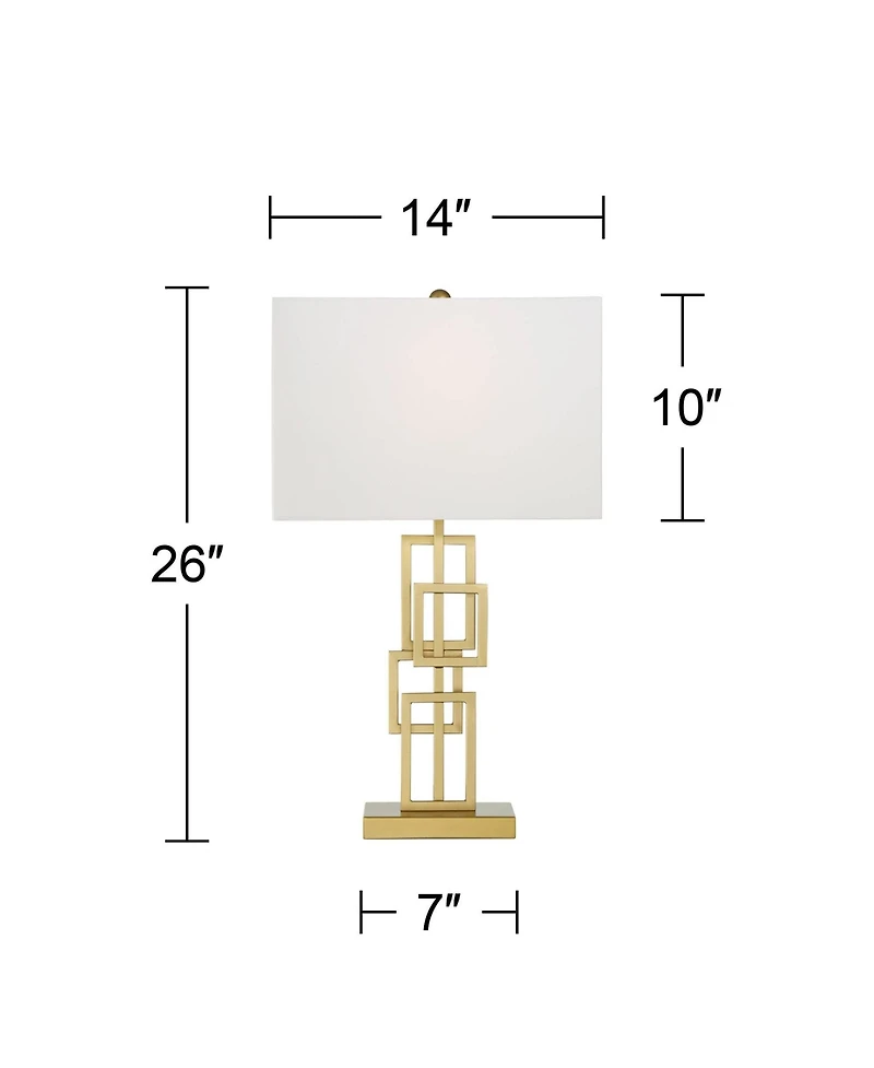 360 Lighting Gale Modern Mid Century Table Lamps 26" High Set of 2 Brushed Gold Grid Metal White Shade for Bedroom Living Room Bedside Nightstand