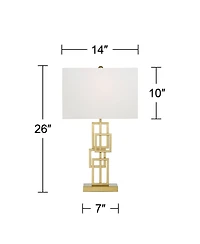 360 Lighting Gale Modern Mid Century Table Lamps 26" High Set of 2 Brushed Gold Grid Metal White Shade for Bedroom Living Room Bedside Nightstand