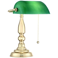 Hammond Traditional Piano Banker Mini Desk Table Lamp 14" High Brass Plating Green Glass Shade for Living Room Bedroom House Bedside Nightstand H
