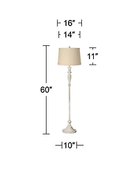 360 Lighting Vintage Shabby Chic Floor Lamp 60" Tall Antique White Washed Burlap Drum Shade for Living Room Reading Bedroom Office