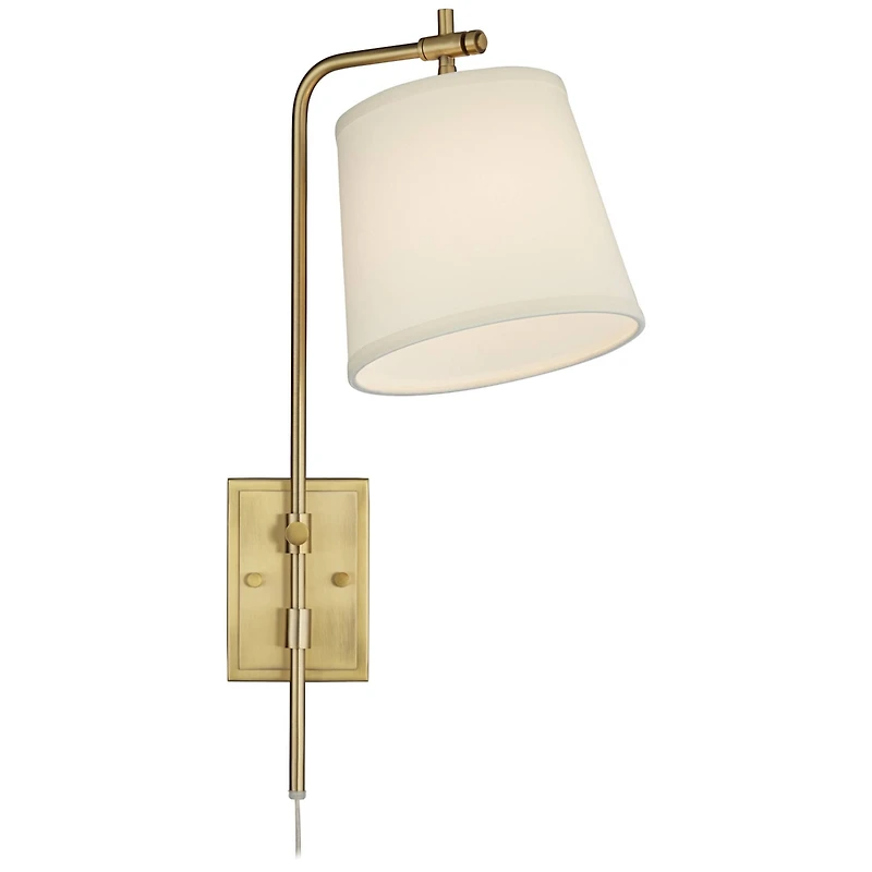 Barnes and Ivy Seline Modern Wall Lamp with Dimmer Warm Gold Metal Plug-in 7" Light Fixture Adjustable Off White Shade for Bedroom Living Room Ho