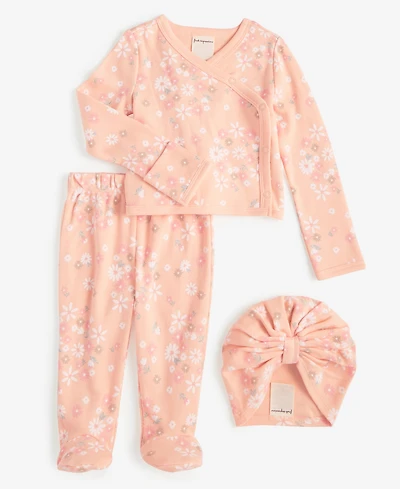 Baby Girls Secret Garden Cotton Hat, Cardigan & Footed Pants, 3 Piece Set, Exclusively at Macy's