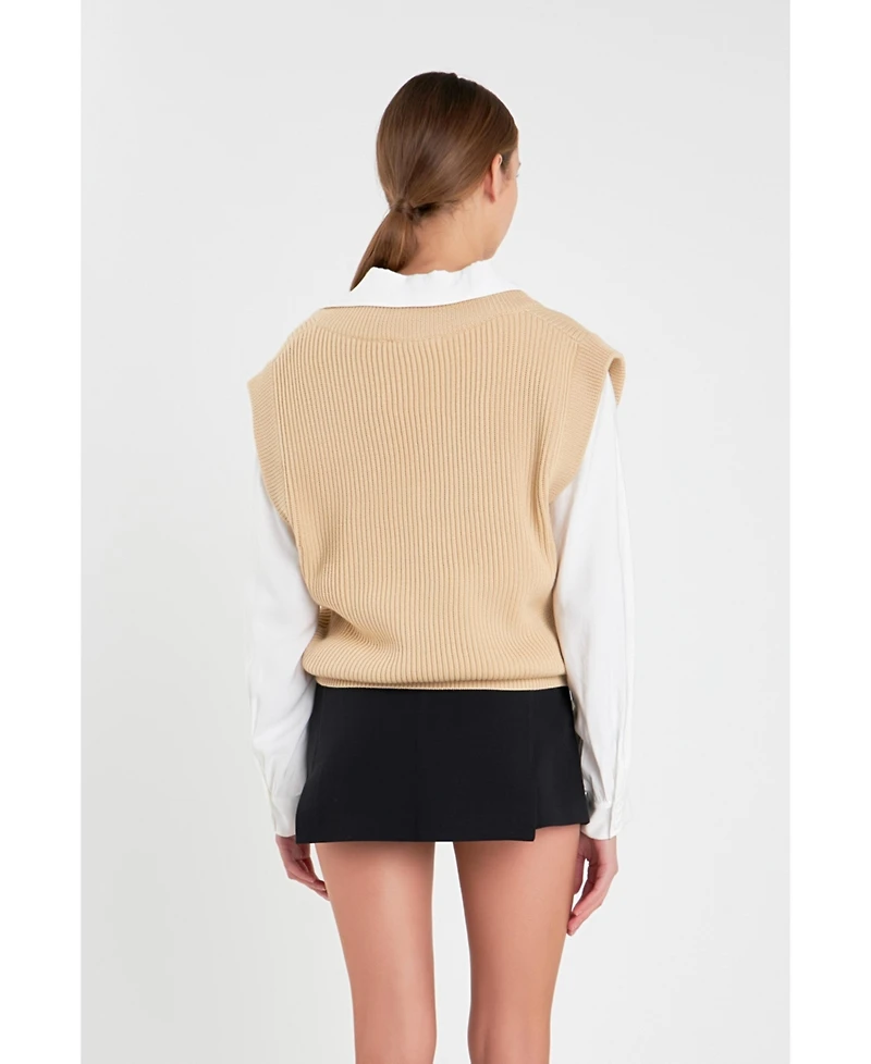 English Factory Women's V-neck Knit Sweater Vest