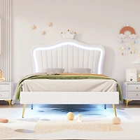 Streamdale Crown Headboard Upholstered Bed with Led Lights