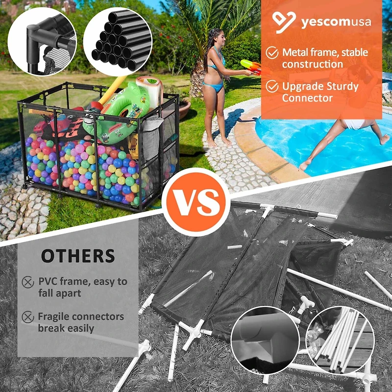 Yescom 48"x30"x34" Mesh Pool Storage Bin Rolling Cart Swim Toys Organizer Black