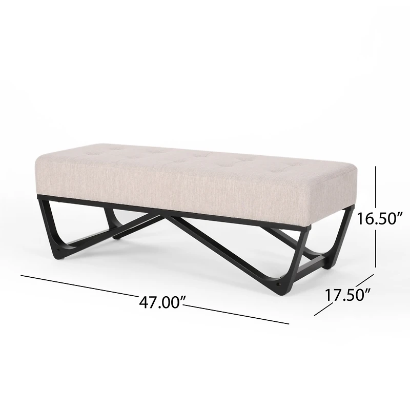Simplie Fun Modern Tufted Upholstered Bench with Black Geometric Legs