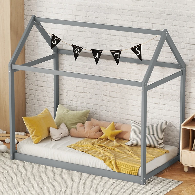 Simplie Fun Twin Size Wooden House Bed