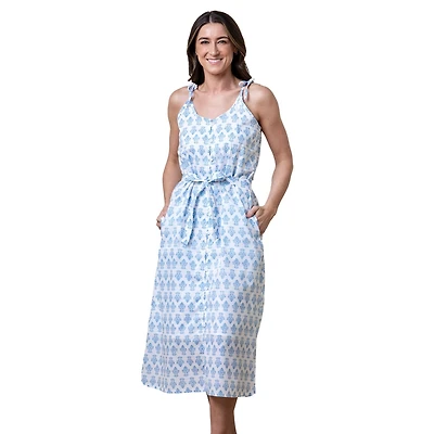 Hope & Henry Women's Organic Sleeveless Button Front Sundress with Sash