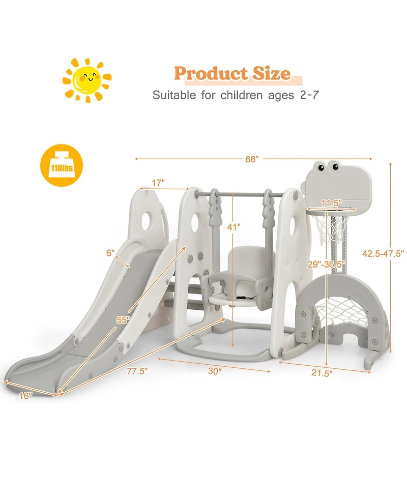 6 1 Toddler Slide and Swing Set Climber Playset w/ Ball Games Orange