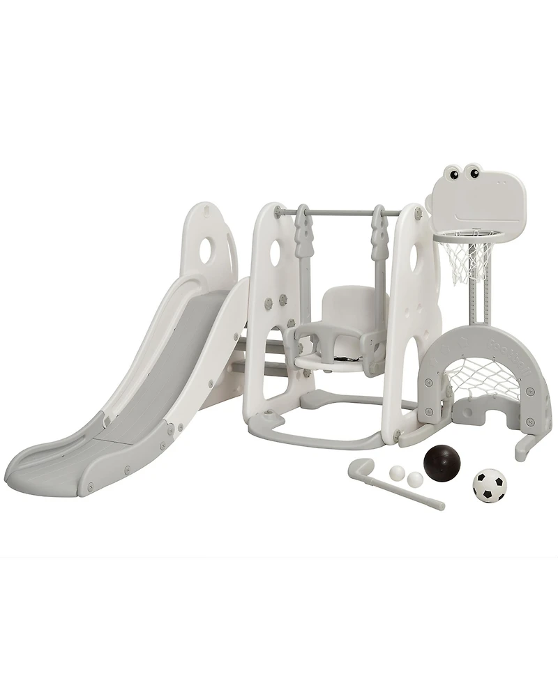 6 1 Toddler Slide and Swing Set Climber Playset w/ Ball Games Orange