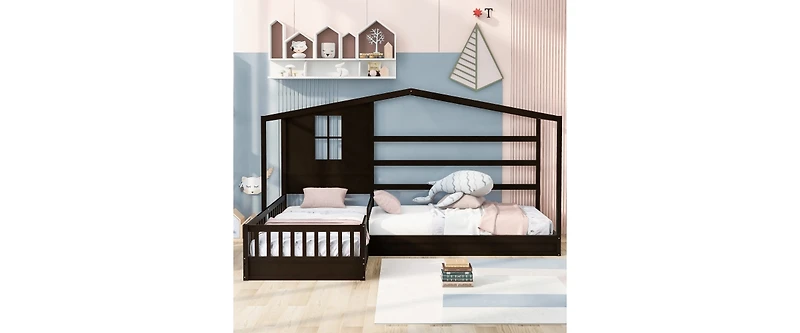 Streamdale Twin Bed with L-Structure Fence, Espresso