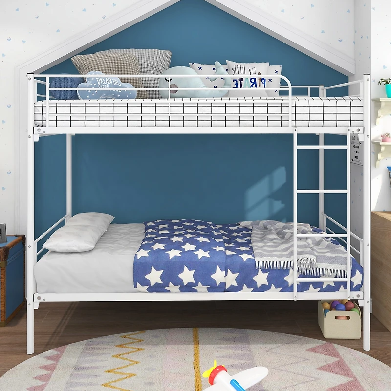 Simplie Fun Twin-Over-Twin Bunk Bed With Metal Frame And Ladder, Space-Saving Design