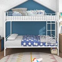 Simplie Fun Twin-Over-Twin Bunk Bed With Metal Frame And Ladder, Space-Saving Design