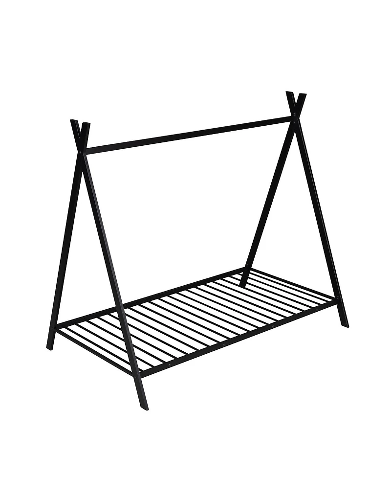 Simplie Fun House Bed Tent Bed Frame Twin Size Metal Floor Playhouse Bed With Slat For Kids Girls Boys
