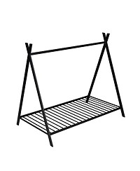 Simplie Fun House Bed Tent Bed Frame Twin Size Metal Floor Playhouse Bed With Slat For Kids Girls Boys