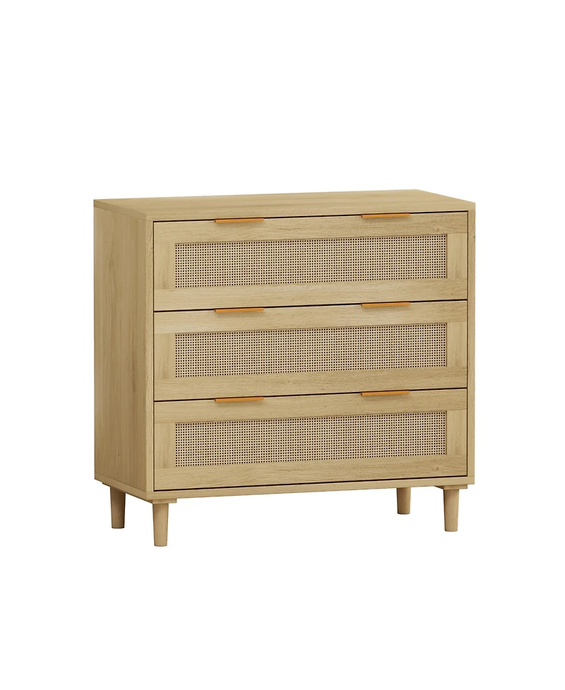 Streamdale Furniture Modern 3-Drawer Oak Rattan Storage Cabinet (Set of 2)