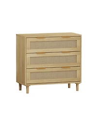 Streamdale Furniture Modern 3-Drawer Oak Rattan Storage Cabinet (Set of 2)