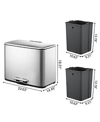 Mega Casa 14.8 Gallon Trash Can, 7.4 Gallon Dual Compartment Recycling Step-On Ss Kitchen Trash Can
