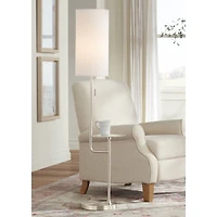 Possini Euro Design Piccolo Modern Floor Lamp with Tray Table 60 1/2" Tall Brushed Nickel White Cylinder Shade for Living Room Bedroom Office Hou