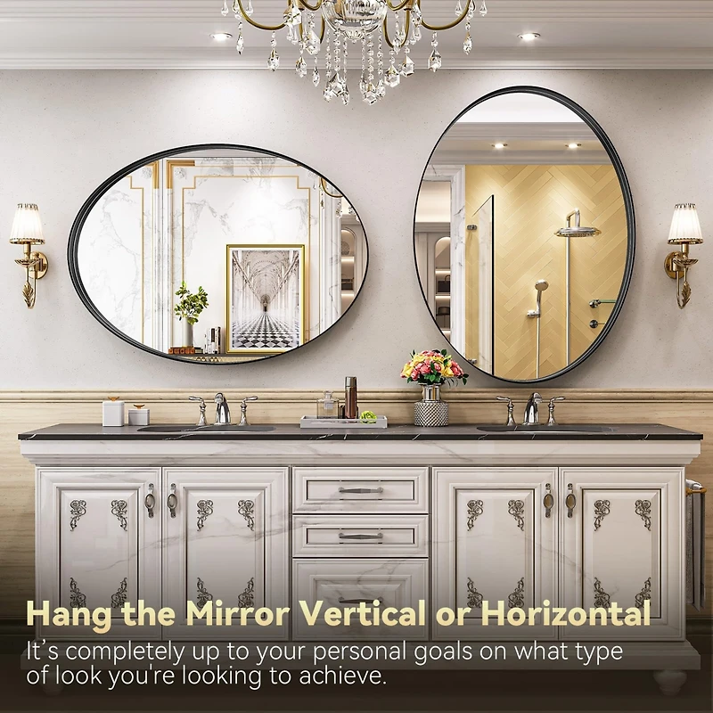 Homlux Oval Wall Mounted Mirror 26"x38" in Black