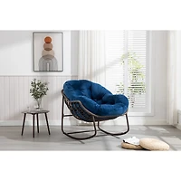 Simplie Fun Navy Blue Outdoor Rattan Rocking Chair with Cushion
