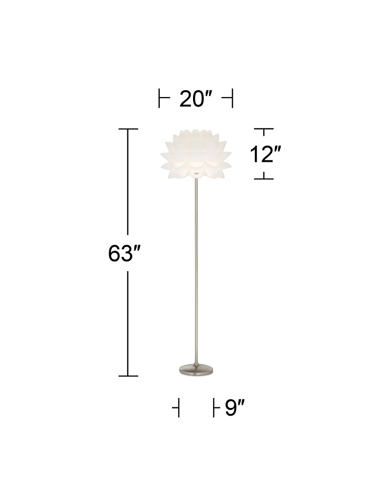 Possini Euro Design Modern Floor Lamp 63" Tall Brushed Steel White Orb Petal Flower Shade Dimmable for Living Room Reading Bedroom Office
