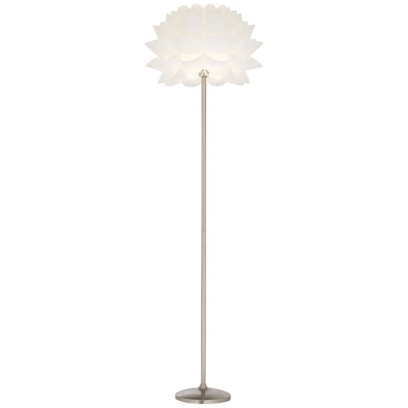Possini Euro Design Modern Floor Lamp 63" Tall Brushed Steel White Orb Petal Flower Shade Dimmable for Living Room Reading Bedroom Office