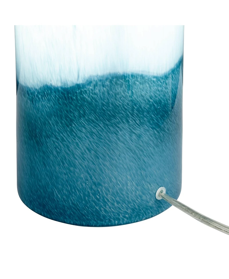 Roxanne Modern Coastal Table Lamp with Usb Charging Port and Nightlight Led 25" High Blue Art Glass White Drum Shade for Living Room Desk Bedroom Hous