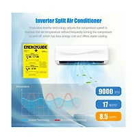9000 Btu 17 SEER2 208-230V Ductless Mini Split Air Conditioner and Heater