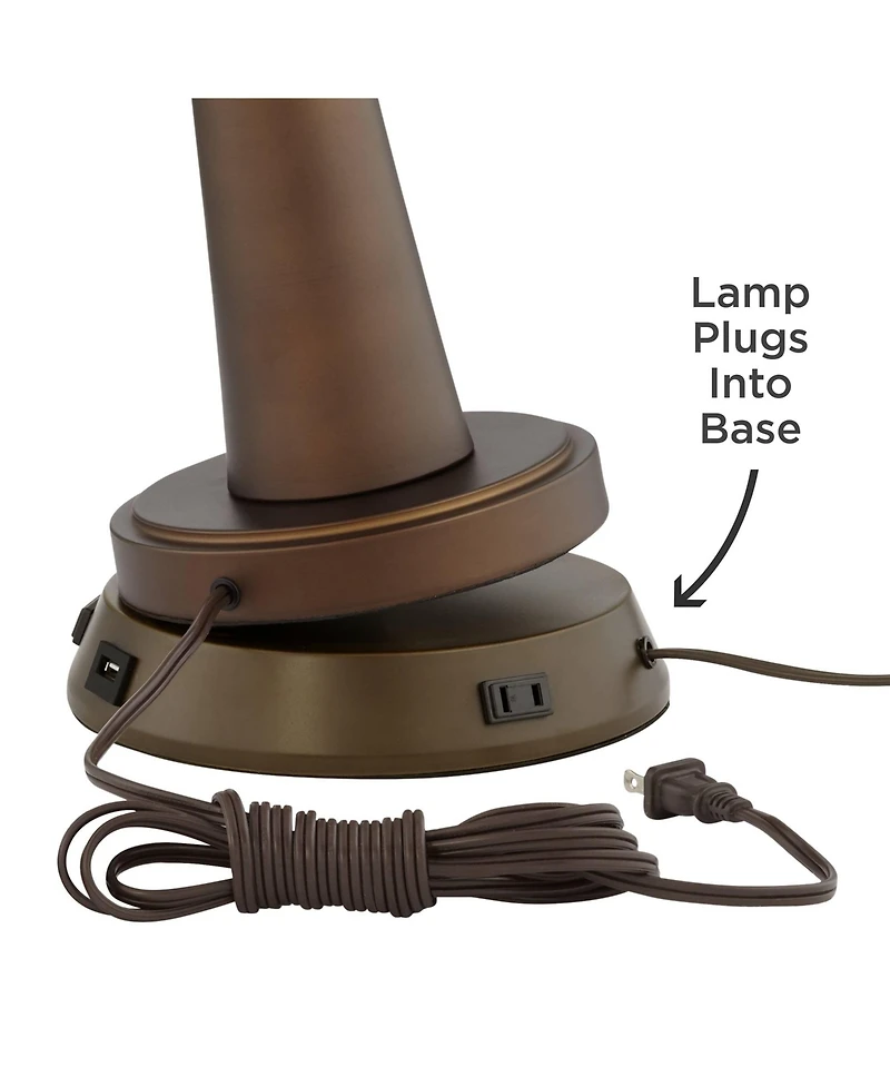 360 Lighting 1 3/4" High Universal Charging Workstation Lamp Base Usb Port Ac Power Outlet Brown Bronze Finish Metal Living Room