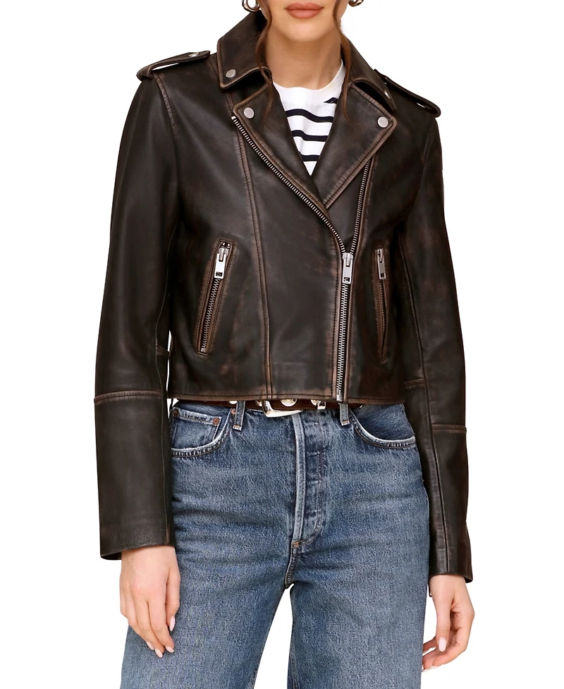Avec Les Filles Women's Asymmetric Leather Moto Jacket
