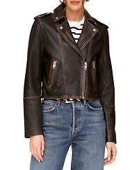 Avec Les Filles Women's Asymmetric Leather Moto Jacket