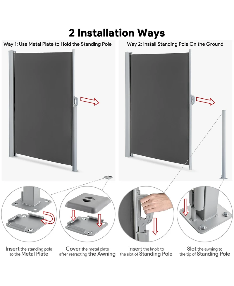119x71 In Outdoor Retractable Side Awning Folding Privacy Screen Divider Garden
