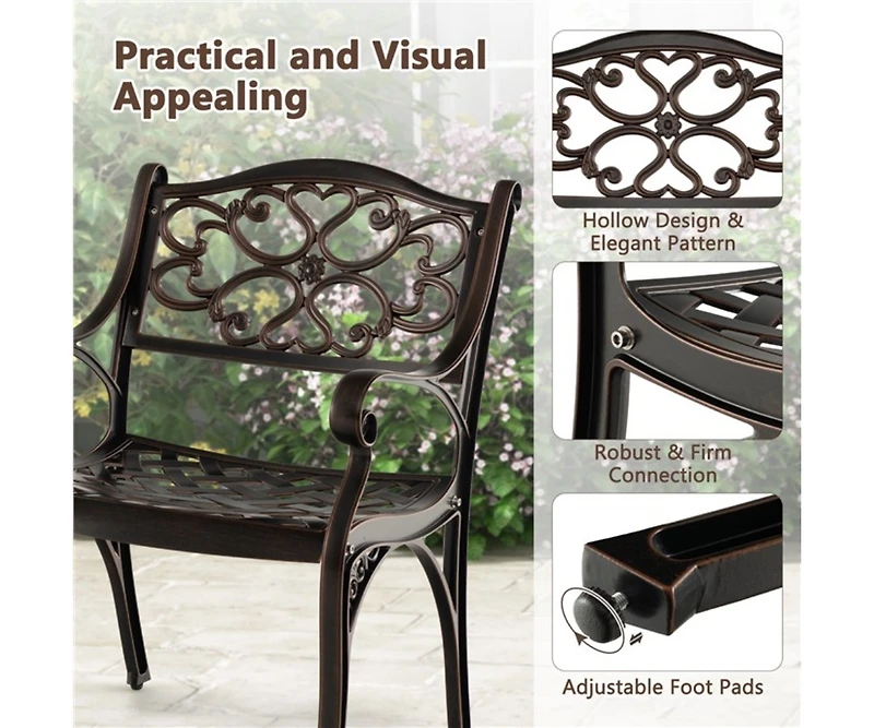 Cast Aluminum Dining Chairs Set of 2 with Patio Chairs Armrests Flower Pattern