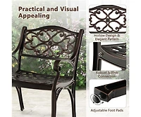 Cast Aluminum Dining Chairs Set of 2 with Patio Chairs Armrests Flower Pattern