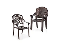 Slickblue Patio Cast Aluminum Dining Chairs Set of 2 Metal Armchairs Stackable-Copper
