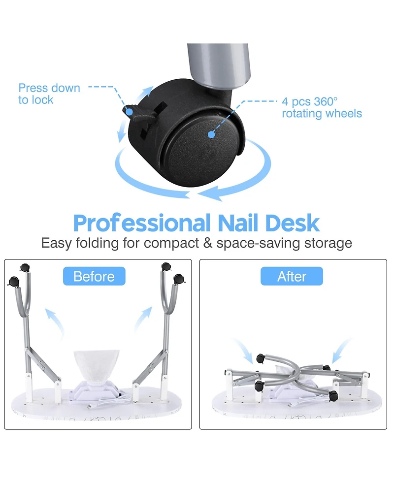 Byootique Portable Folding Manicure Nail Table Station Salon Desk Vented Beauty Spa