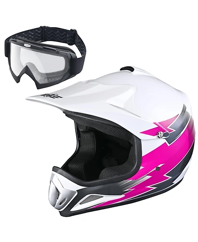 Ahr H-VEN12 Youth Dot Motocross Helmet and Goggles Set Clear Lens Atv Mx Off-road Kids Pink S