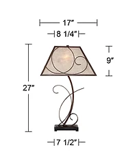 Teri Rustic Farmhouse Table Lamp 27" Tall Vintage like Brown Scroll Metal Light Mica Tapered Rectangular Shade for Bedroom Living Room House Home