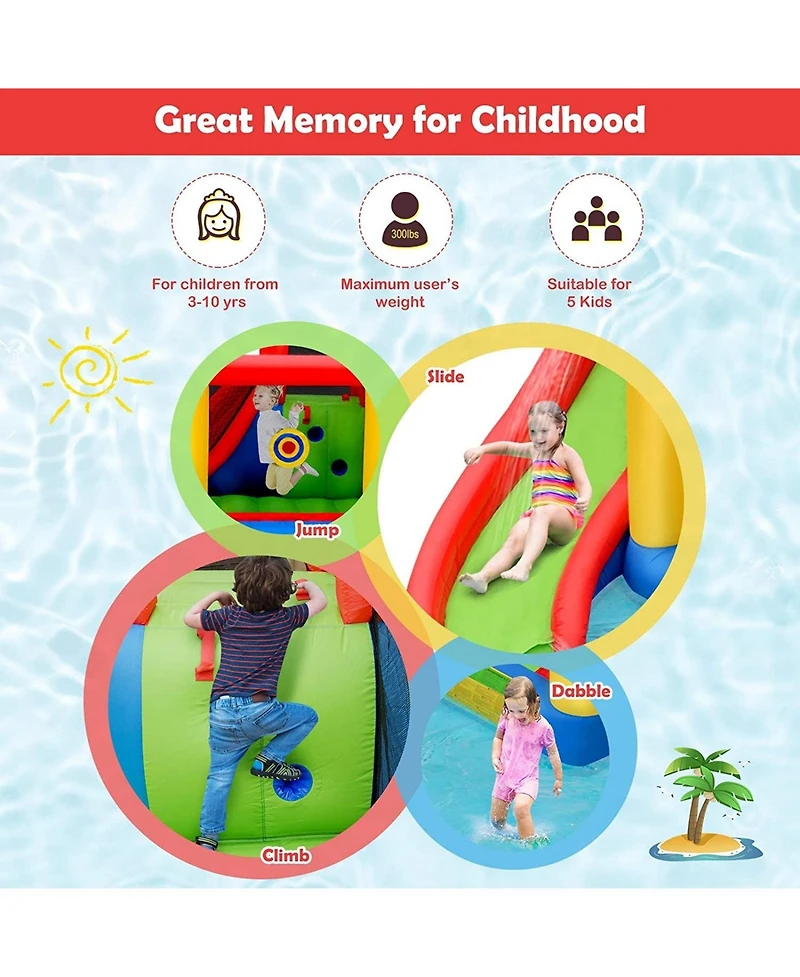 Inolait Inflatable Water Slide Jumper Bounce House with Ocean Ball without Blower